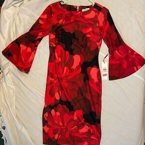 Calvin Klein red bell sleeve dress size 2
